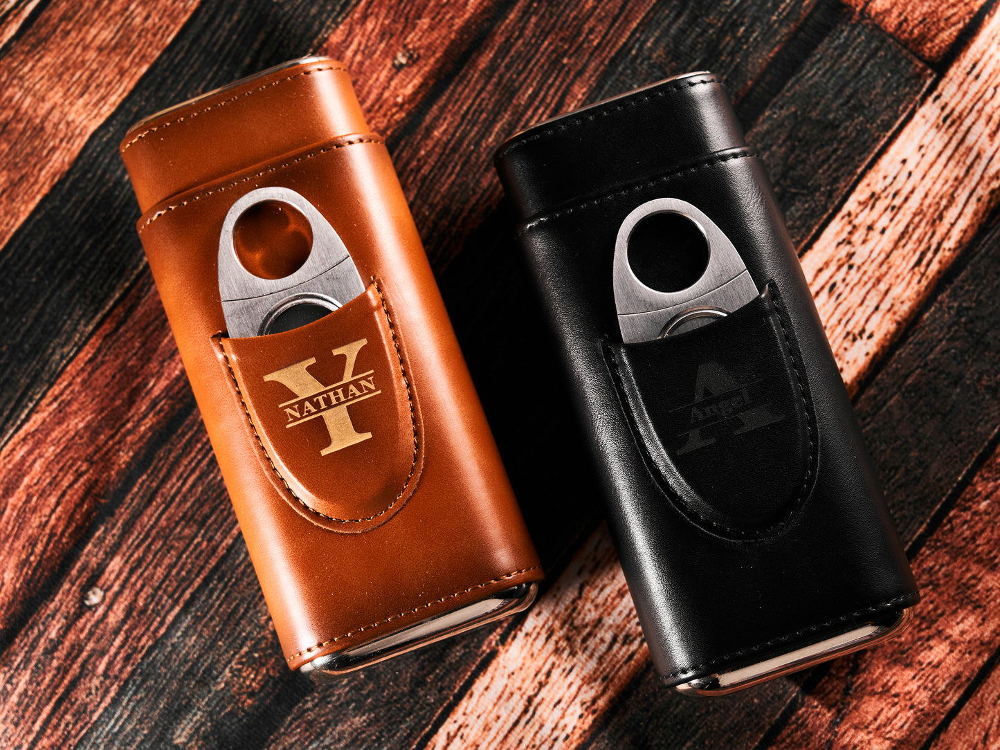 Personalized Leather Cigar Case with Cutter